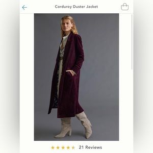 NWOT - Anthropologie - Corduroy Duster Jacket